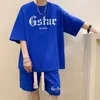 メンズトラックスーツ韓国ファッションショートセットヒップホップカジュアルスーツGSTARTシャツ服2ピースセットサマートラックスーツ2023 230413