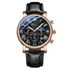 Wristwatches Calendar Moon Phase Men's Wrist Skin Leather Watch Strap Waterproof Business Leisure Quartz Watches For