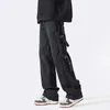 Men's Pants Buttoned Leg Trousers Stylish Mid-rise Cargo With Side Buckle Design Straight Wide For Long-lasting Boys