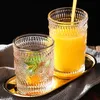 Tumblers Ins Nordic Glass Water Cup Wind Retro Relief Phnom Penh Round Sunflower Cold Drink Milk Tea Shop Juice 230413