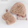 Cappelli Sciarpe Set Nuove Donne Inverno Vera Pelliccia di Coniglio Cappello Sciarpa 2 Pezzi Pelliccia di Coniglio Naturale C Sciarpe La Lavorato a Maglia Caldo Cappello di Pelliccia di Coniglio ffler SetsL231113