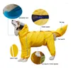 Capa de chuva de roupas para cães com chapéu visível e sacola de cauda removível Casaco ajustável para cães médios grandes masculino feminino impermeável pano