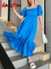 فساتين غير رسمية رويال زرقاء زرقاء الصيف الفستان Maxi 100 ٪ قطن A-LINE عارضة أنثى MIDI فستان الطويل خمر الفساتين الأنيقة للنساء 230413