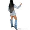 Denim Cargo Deux Pièces Robe Ensemble Femmes Streetwear Sexy Survêtement À Manches Longues Simple Boutonnage Récolte Vestes Haut Et Poches Ceinture Mini Jupe Ensemble 2 pièces Costumes