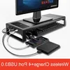 Freeshipping Supporto per monitor in lega di alluminio Supporto per computer Base da tavolo Carica wireless con 4 USB 30 Desktop HUB Supporto da scrivania per laptop Rnmvd