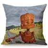 Kissen, niedlicher Roboter, Cartoon, lustiges Design, Zuhause, dekorativer Überwurf, Kinder-Kinderzimmer, Kunstzimmer, Sofa, Stuhl, Leinen, quadratisch