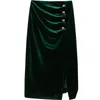 Gonne in gonna a tubino divisa in velluto a vita alta lunga da donna coreana elegante verde midi autunno inverno Jupes M26