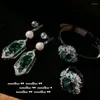 Bracelets à maillons Mojito, panier de fleurs d'émeraude, plaqué or 18 carats, guirlande verte paon, bague en Zircon