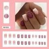 Uñas postizas 24 PCS Bailarina larga brillante Prensa en brillo rosa Estilo francés Falso con diamantes de imitación Artificial Reutilizable