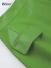 Skirts Bclout Autumn Green Leather Elegant High Waist Office Lady Patchwork Mini Skirt Fashion Sexy Short Y2k 230413