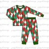 Pękama świąteczna piżama dzieci chłopcy chłopcy czerwony i zielony Diamond Plaid Pattern Improvement Sets Dziecięce rodzeństwo 231113