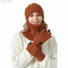 Ensembles chapeaux et écharpes Mode Beanie C chapeau écharpe et Gs trois pièces ensemble femmes chaud tricoté chapeau hiver épais solide hommes femme écharpe chapeau costume 2023L231113