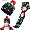 Hats Scarves Sets Children Hat Scarf Set LED Christmas C Snowflake Santa Elk Xmas Tree Print Winter C New Year Festive Tassel Scarf Beanie SetL231113