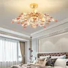 Żyrandole ceramika różowe kwiaty LED żyrandol nowoczesne kryształowe lampy wiszące dekoracje domowe żywe jadalnia lampy sufitowe.