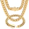 Wholesale Hip Hop Stainless Steel Lock Clasp Cuban Necklace 14K 18K Gold Plated Iced Out Men Miami Cuban Link Chain