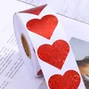 500pcs Roll 1inch Red Color Heart Shape Adhesive Stickers Bag Box Baking Shop Label Envelope Office Christmas Festival Valentine's Day Supplies