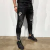 Jeans masculinos Men Fashion Street Hole Black Lápis Pants Motocicleta Partema Casual Denim Zipper Design Cool #LR2 W0413