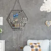 Sieradenzakjes Zeshoekig rek Ijzeren raster Oorbellen Effen kleur Hangend decor