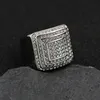 Band Rings Hip Hop Bling Iced Out Stainless Steel Arc Square Finger Rings for Men Rapper Jewelry Gold Color Drop 231113