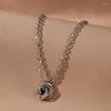 Ожерелья с подвесками в стиле панк, модная толстая цепочка, связанная геометрическим кругом для женщин, серебряный цвет, минималистичный колье, ювелирные изделия