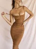 فساتين غير رسمية موزون مشد أنيقة Ruched Maxi Dress Women Fashion Spaghetti Strapless Sleveless Zipper Long Vestido