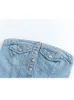 Женские танки Camis Traf Blue Top Top Denim Bodysuit Y2K от плеча Сексуальная трубка вечеринка мода Лето 230425