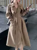 Trench damski płaszcze modne Kamek Kamek Long Sutowy streetwear francuski kurtki w stylu francuskie vintage Slim Grunting Lapel 2023 Nowy jesień zimowy płaszcz 231113