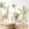 Wall Stickers Boho Large African Lion Giraffe Wild Animals Tropical Tree Watercolor Wall Sticker Nursery Wall Decals Kids Boys Room Home Decor 230412