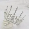 Hårklipp barock guldfärg liten rund brud tiaras krona för flickor fest strimmiga tävling diadem slöja tiara bröllopstillbehör