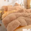 Set di biancheria da letto Set di biancheria da letto Set invernale super caldo Tinta unita Peluche Lenzuolo Piumino Er Camel Veet Doppia federa 4 Drop Consegna a casa Dhjhc