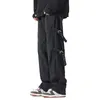 Men's Pants Buttoned Leg Trousers Stylish Mid-rise Cargo With Side Buckle Design Straight Wide For Long-lasting Boys