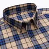 Herrklänningskjortor Kvalitet Modal Cotton Rands Plaid skjorta utan fickig stilfull standard-passning långärmad gingham