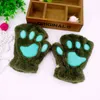 Hiver mignon dessin animé chat filles doigt ouvert griffe de chat gants chauds épaissi moelleux ours patte demi doigt gants 2607C