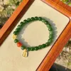 Filo di spinaci naturali Hetian Jade Hand String Jasper Advanced Apple Green Lotus Flower Bracciale Cerchio originale