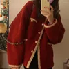 Women's Jackets Christmas Red Fragrant Coat Tops Loose Wool Jacket Woolen Overcoat Korean Female Sweet Cardigan Outerwear