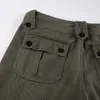 Calças de brim femininas botão cintura baixa y2k denim calças femininas bolsos costura reta calças de carga vintage casual cinza streetwear jeans 231113