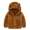 Jassen Herfst en Winter Fleece Wollen Jas Kinderkleding Jongen Meisje Weaters Schattige Beer Oren Stevige Capuchon Baby Harige Rits