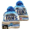 Lions Beanies Detroits Beanie Cap Wool Warm Sport Knit Hat Hockey North American Team Striped Sideline USA College Cuffed Pom Hats Men Women A0