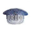 Berets mão frisada lantejoulas capitão chapéu cintilante cristal para noiva casamento adereços incrustados camadas pérolas traje