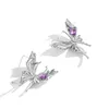 Boucles d'oreilles à tige Unique exagérer grand papillon clous d'oreilles violet Zircon paillettes couleur argent pour les femmes à la mode Bling bijoux