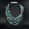 Hänge halsband guaiguai smycken 5 rader mix-form amazonites aquamarines jades crystal halsband cz kontakt för kvinnor