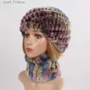 Gorros y bufandas para mujer, gorro de piel de conejo Rex auténtica, conjuntos de bufandas, bufandas de piel de conejo Rex cálidas naturales, sombrero de invierno, gorro de piel de conejo Rex Real, bufandaL231111