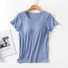 Women's T-Shirt Women's Tops Chest Pad Bra Cup With Bra Slim T Shirt Female Summer T-shirt Bottoming Shirts YIUN1 230413