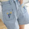 Shorts femininos feminino bordado floral jeans de ciclismo de verão de verão de alta cintura Jean calça curta y2k harajuku motociclista