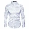 QNPQYX nouveaux hommes chemise soie Satin lisse hommes solide smoking affaires chemise hommes décontracté Slim Fit brillant or robe de mariée chemises S-XXL