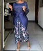 Two Piece Dress Summer African Printed Set Casual 2 Outfit O Neck 34 Sleeve Top Slit Maxi Skirt Suit Women 230413