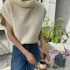 Kvinnors tröjor Superaen Korean Chic Autumn Vintage High Neck Pit Strip Loose Casual ärmlös stickad tröja Vest Women