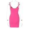 Casual Dresses 2023 Rose Red Spaghetti Strap Sleeveless Women Sexy V-neck Cut Out Backless Bodycon Nightclub Party Celebrate Dress