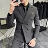 Men s Suits Blazers 2023 Fashion Boutique Business Slim Wedding Striped Double Breasted Suit Jacket Pants Byxor Väst 3 PCS Set 231113