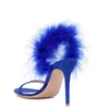 Sandales D'été En Daim Noir Bleu Cheveux Sexy Mode Mince À Talons Hauts Robe De Soirée Polyvalent Grand Personnalisé Chaussures Pour Femmes